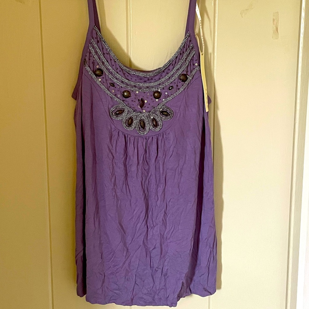 Purple tank with bra & beaded sequins & buttons